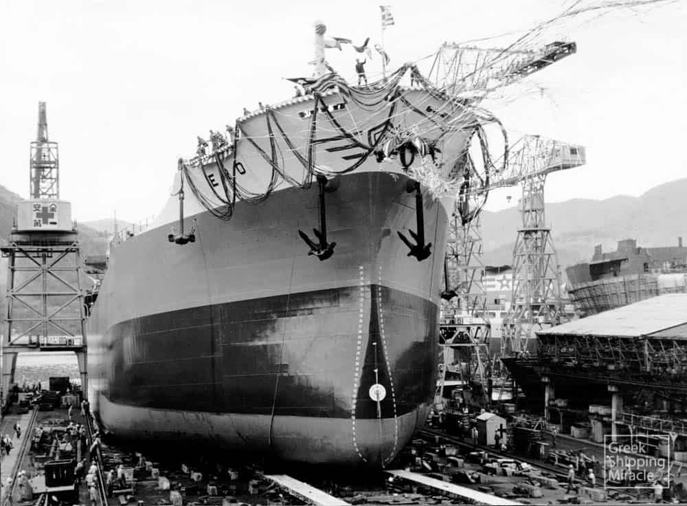 57. Από την καθέλκυση του bulk carrier ERO στις 25 Δεκεμβρίου 1964. Κατασκευάστηκε στα ιαπωνικά ναυπηγεία Ishikawajima-Harima Heavy Industries Co., Ltd., για λογαριασμό εταιρείας υπό τη διαχείριση της C.M. Los (London) Ltd.