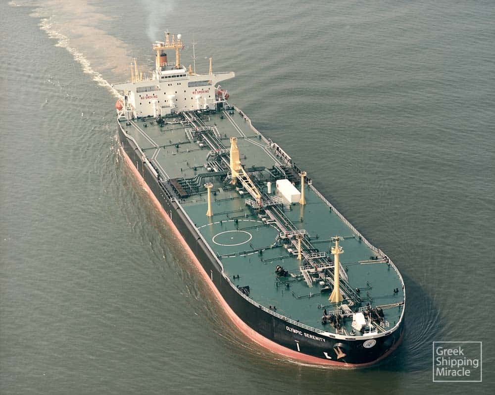 9. Το δεξαμενόπλοιο OLYMPIC SERENITY κατασκευάστηκε το 1991 στα ναυπηγεία Sumitomo Heavy Industries της Ιαπωνίας για λογαριασμό εταιρείας υπό τη διαχείριση του ομίλου Ωνάση. Ήταν το πρώτο δεξαμενόπλοιο τύπου aframax με διπλά τοιχώματα στον κόσμο.