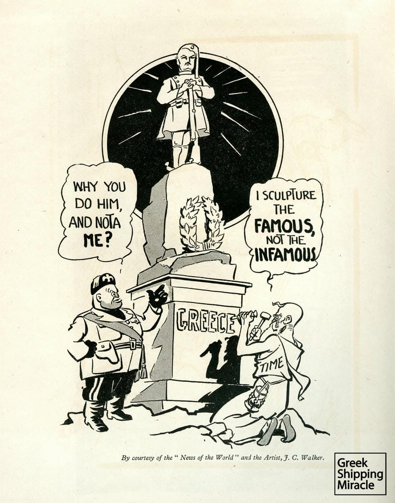 10. Γελοιογραφία της αγγλικής εφημερίδας News of the World, που εξυμνεί την αντίσταση των Ελλήνων κατά των ιταλικών δυνάμεων.