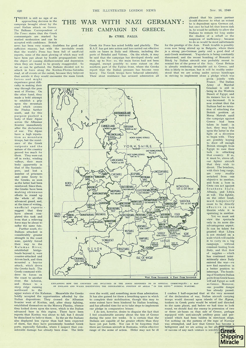 12. Άρθρο που δημοσιεύτηκε στην εφημερίδα The Illustrated London News, στις 16 Νοεμβρίου 1940, μετά την είσοδο της Ελλάδας στον ελληνοϊταλικό πόλεμο (2 από 4).