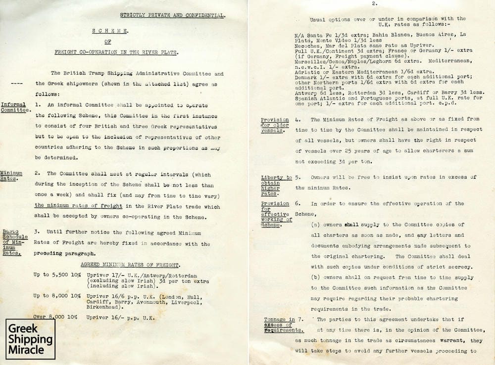 14. Document referring to the negotiations held between British and Greek shipowners that led to the introduction of the Minimum Rate Scheme (1 of 2).