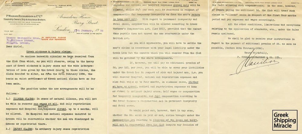 6. Correspondence referring to Greek sickness and injury claims.
