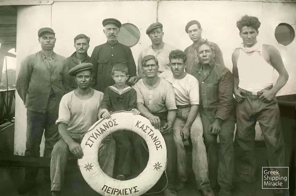 Members of the crew of the 1915-built Greek steamship STYLIANOS CASTANOS, acquired by British interests in 1933.