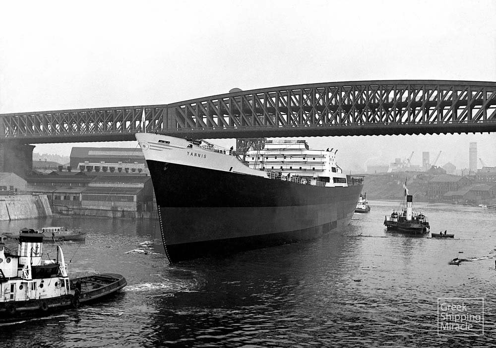 56. From the launching of the motor cargo ship YANNIS on 28 March 1963. She was built by Wm. Doxford & Sons Ltd., UK, for the Chandris group and was the largest as well as fastest ship constructed by the aforementioned shipyard until then.