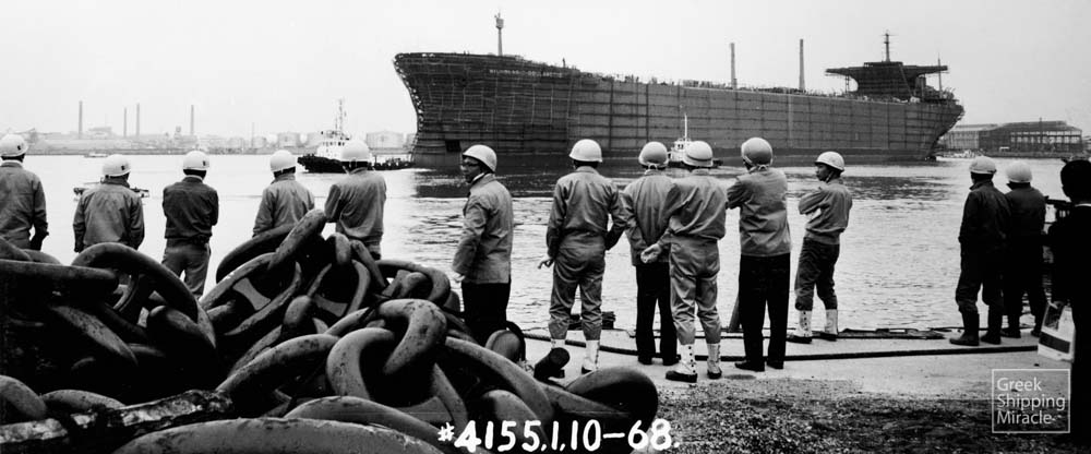 61. From the building of the steam tanker NICHOLAS J. GOULANDRIS by Hitachi Zosen, Sakai Shipyard in Japan in 1968.