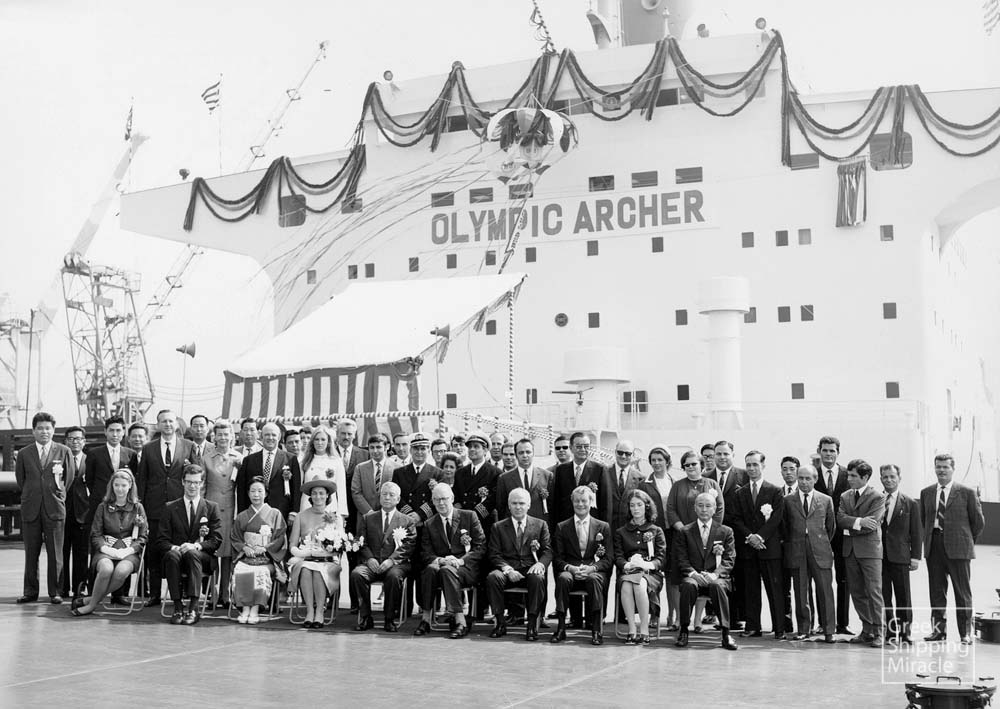 64. Commemorative photo from the naming ceremony of the steam tanker OLYMPIC ARCHER on 3 July 1970 in Japan.